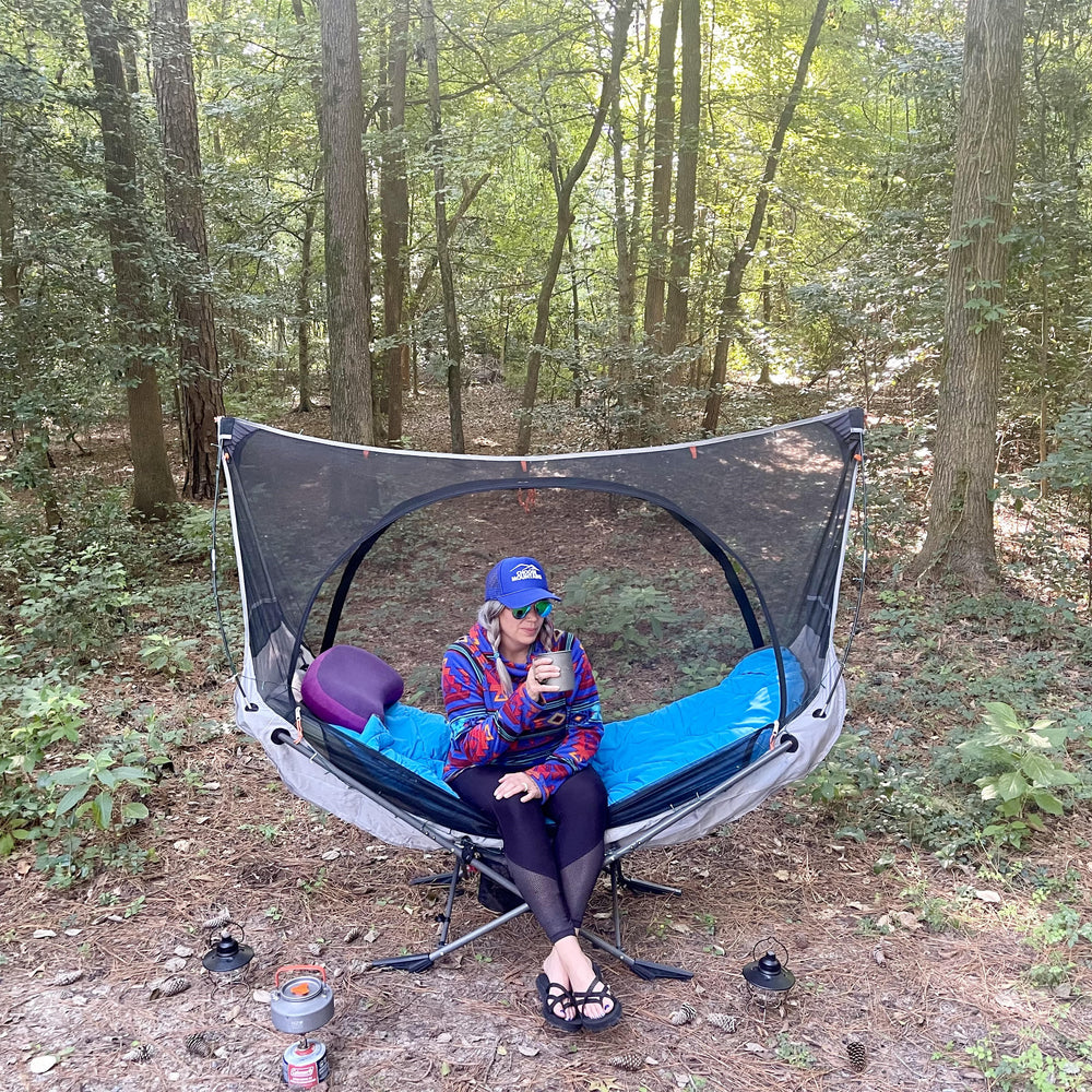 folding portable hammock with stand and mosquito net