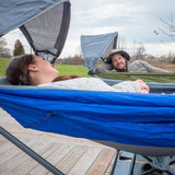 lakeside camping with portable hammock with stand
