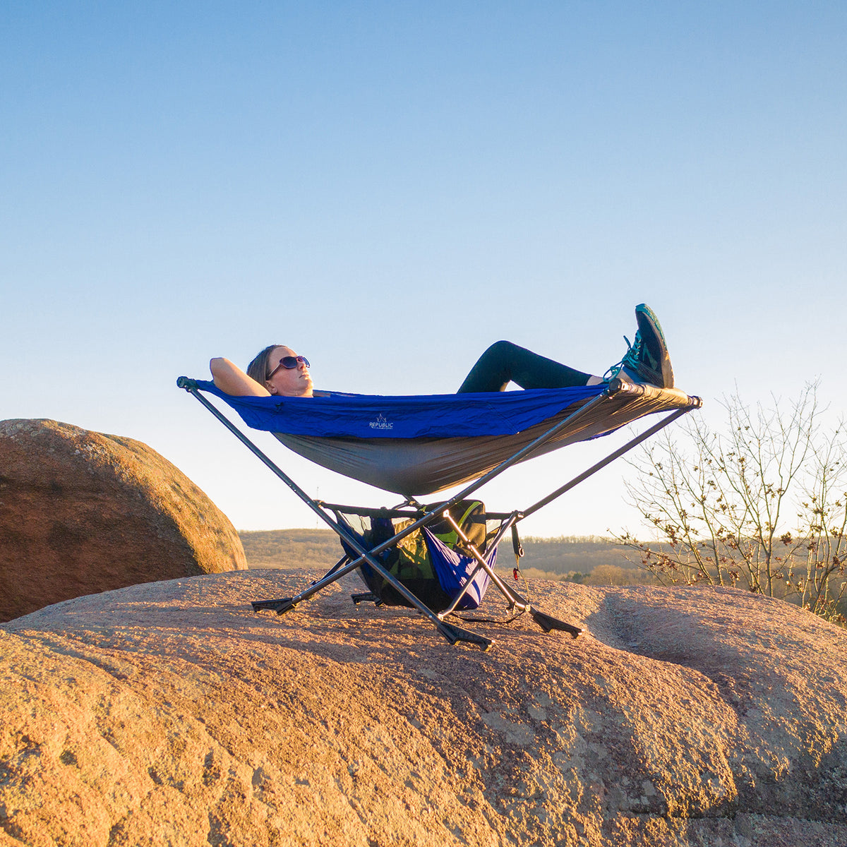 Portable Hammock with Stand, Worlds Best Mock ONE Hammock, Compact Folding Framed Hammock with Adjustable Sunshade Canopy for P