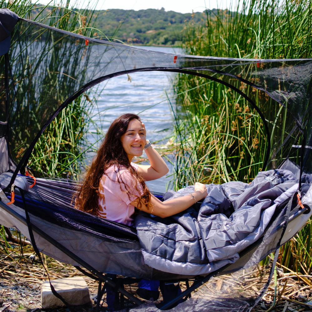 portable foldin hammock with mosquito net and underquilt for lake camping